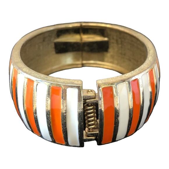 Vintage Orange Ivory Gold Stripe Clamper Bracelet - Picture 4 of 6